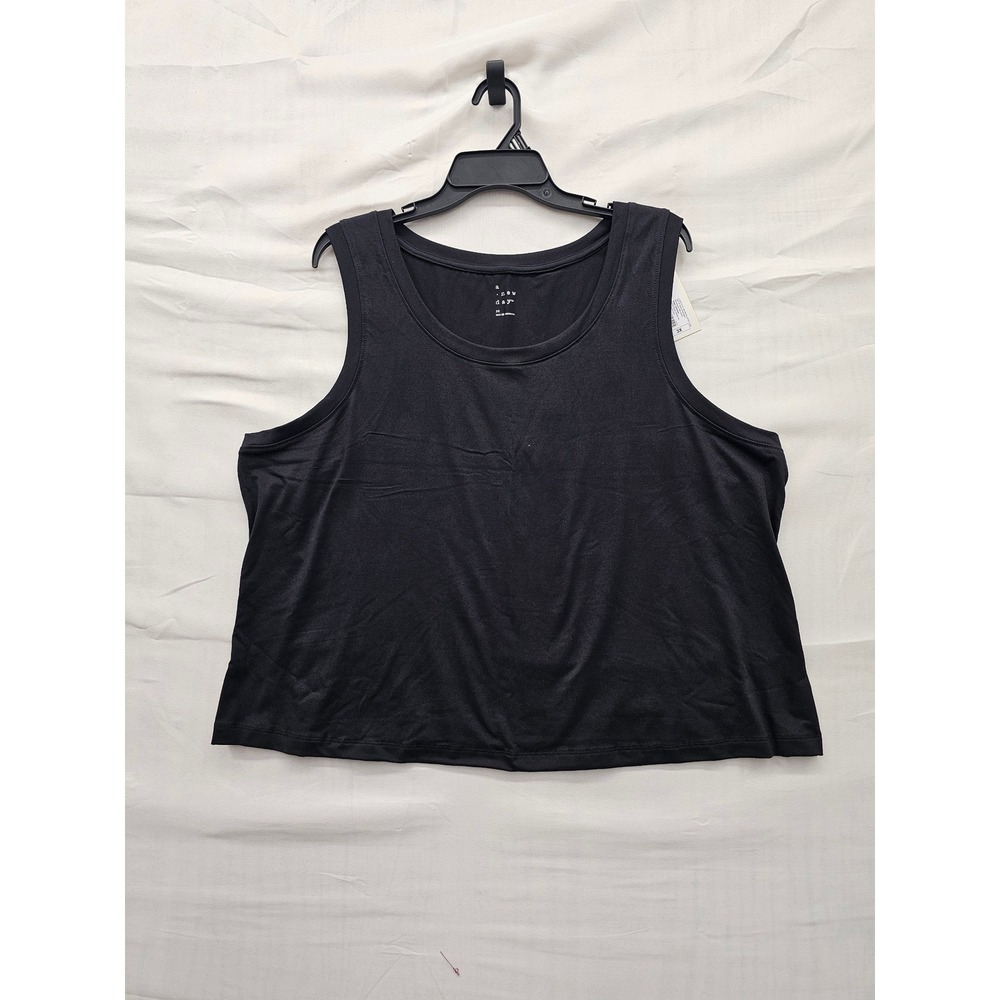 A New Day Womens Scoop Neck Tank Top Black Polyester Blend Casual Size 3X